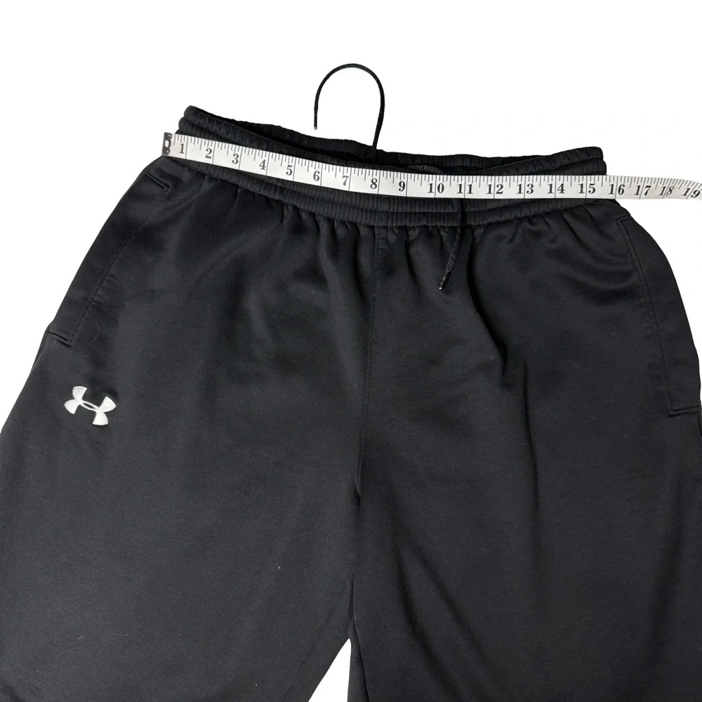 Under Armour Men SZ L Loose Fleece Pants Black Straight Leg Gym Hike Active UA